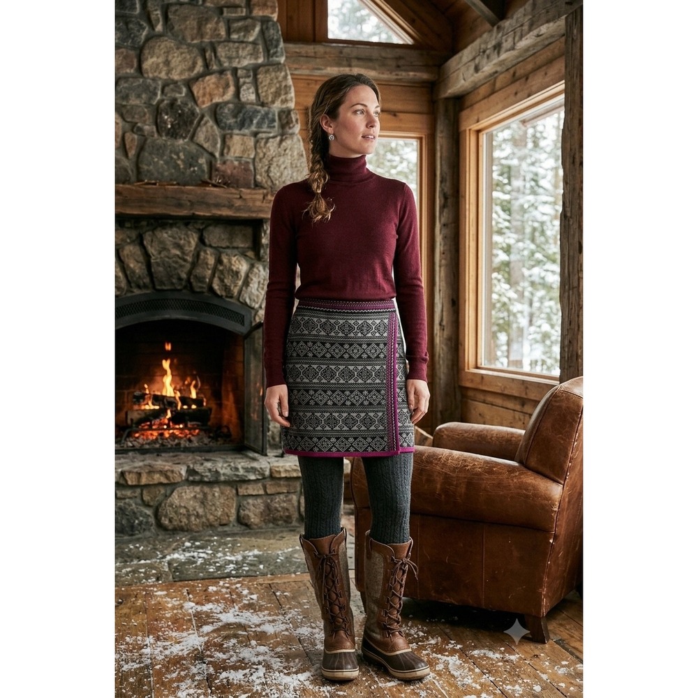 Krimson Klover‎ Chantal Skirt Loganberry Merino Wool Silk Fair Isle Knit Mini L